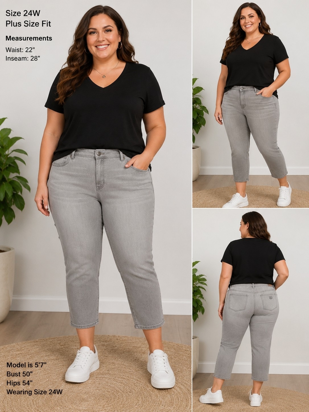 DG2 Diane Gilman Gray Cropped Stretch Jeans 24W Plus Size
